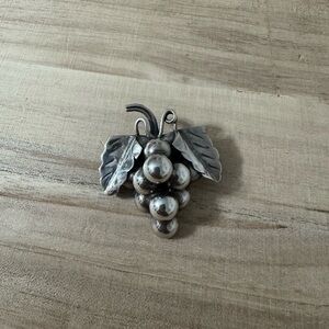 Silver Grape Leaf Brooch with Textured Finish